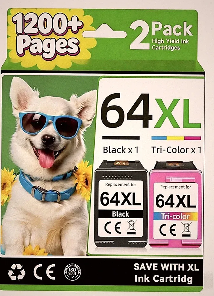 2 Pack 64XL Black&Color Ink for HP ENVY 7120 7130 7132 7155 7158 7164 7800 7820