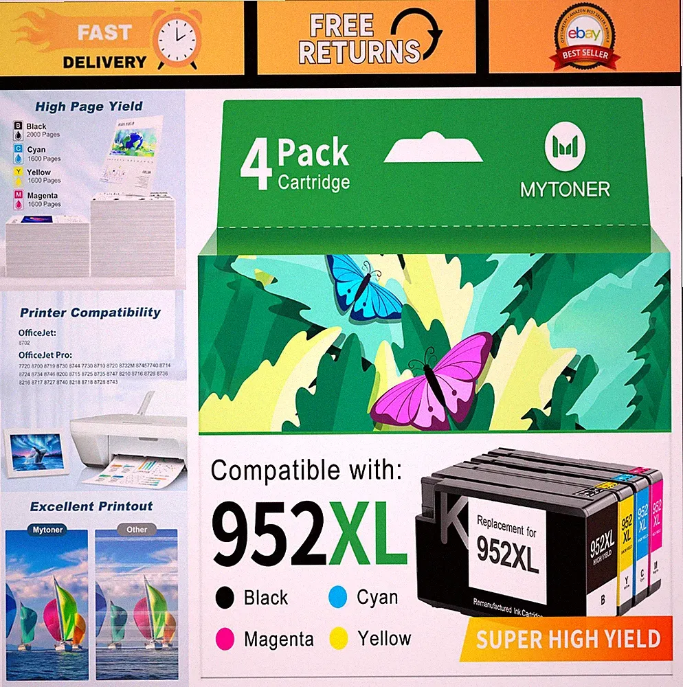 High-Capacity 952XL Ink Cartridges Combo Pack for HP Officejet Pro Printers - 4